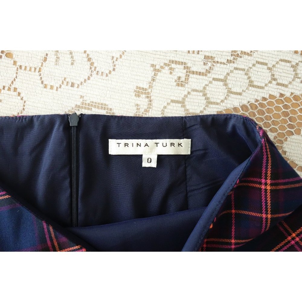 Trina Turk Blue Magenta Plaid Stretch Pencil Skirt size 0 - Picture 3 of 6